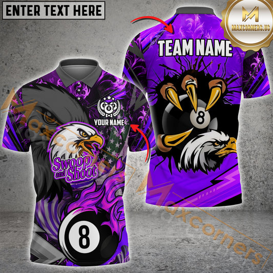 Maxcorners Billiard Eagle Claw 8 Ball Firestorm American Flag Multicolor Options Personalized Name, Team Name 3D Shirt (4 Colors)