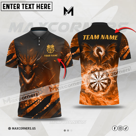 Maxcorners Darts Fire Flame Dragon Multicolor Option Customized Name, Team Name 3D Polo Shirt (4 Colors)