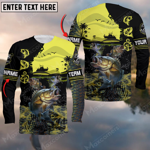 Maxcorners Bass Fishing Skin Fishing Pattern Cracked Art Sport Jersey Personalized Name And Team Name Long Sweat Shirt