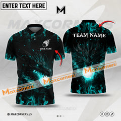Maxcorners Customized Name Golf Ball Dragon Flame Pattern Multicolor Option 3D Polo Shirt