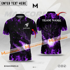 Maxcorners Customized Name Golf Ball Dragon Flame Pattern Multicolor Option 3D Polo Shirt