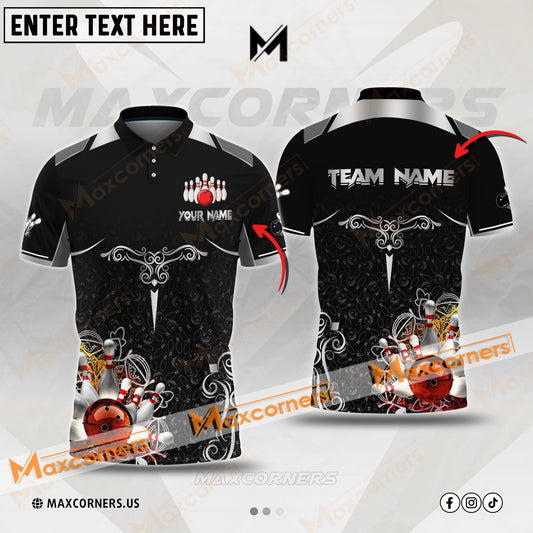Maxcorners Bowling Ball & Pins Digital Multicolor Option Customized Name 3D Shirt (4 Colors)