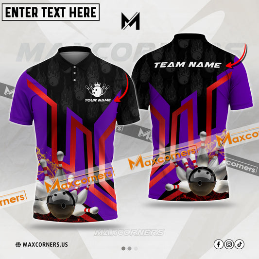 Maxcorners Bowling Ball & Pins Flow Water Premium Pattern Multicolor Option Customized Name 3D Shirt (3 Colors)