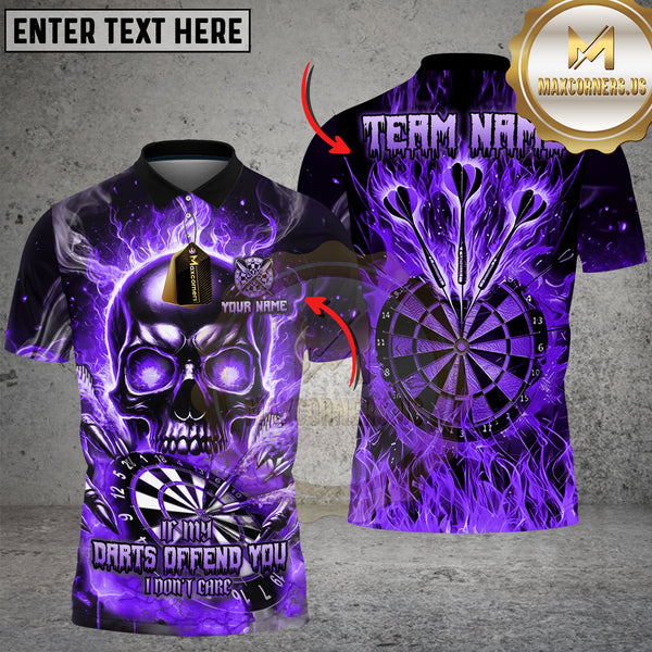 Maxcorners Flame Skull "If My Darts Offend You, I Don't Care" Multicolors Customized Name, Team Name 3D Shirts (4 Colors)
