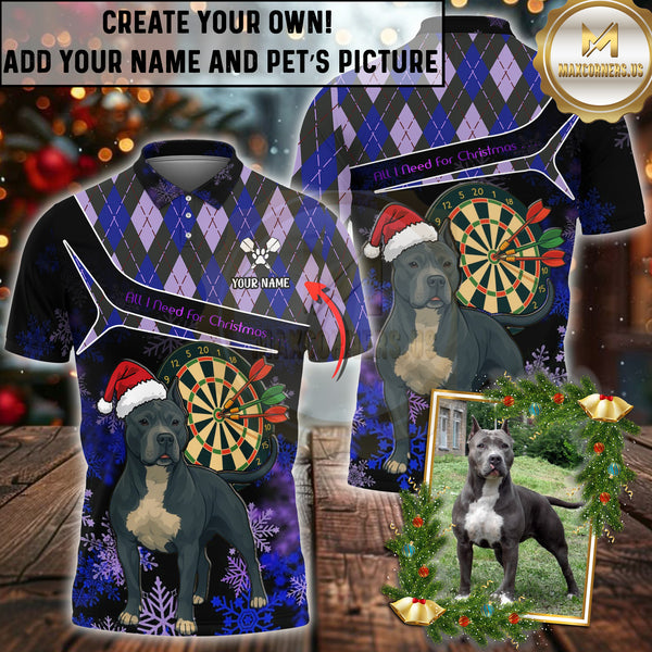 Maxcorners Dart Pitbull Christmas Multioptions Customized Name And Pet's Picture 3D Shirt (5 Colors)