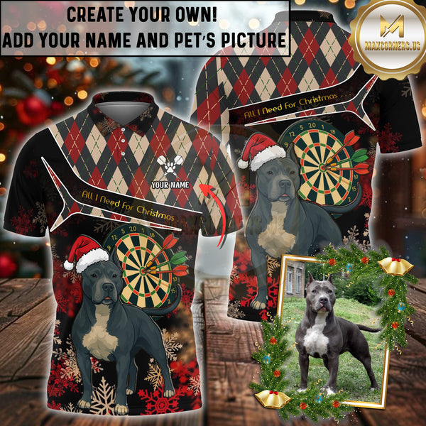 Maxcorners Dart Pitbull Christmas Multioptions Customized Name And Pet's Picture 3D Shirt (5 Colors)