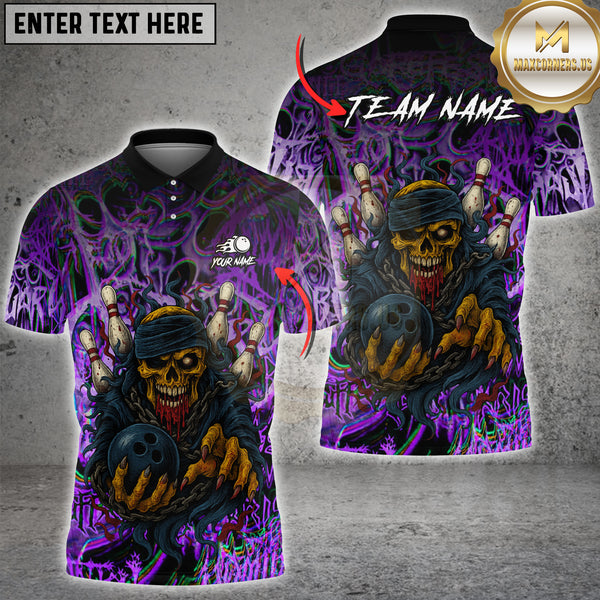 Maxcorners Skull Old School Death Metal Bands Bowling Multioptions Customized Name, Team Name 3D Shirt (4 Colors)