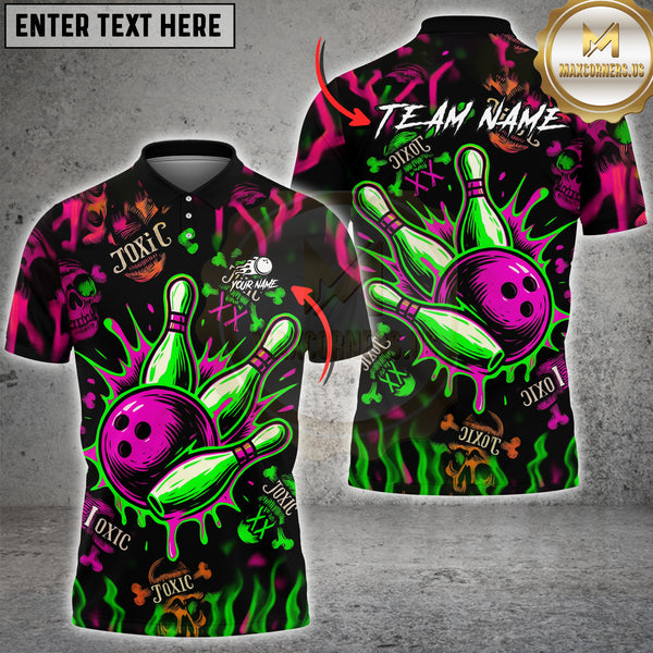 Maxcorners Bowling Toxic Skull Multioptions Customized Name, Team Name 3D Shirt (5 Colors)