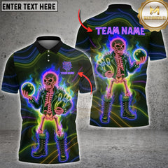 Maxcorners Bowling Neon Skeleton Bowler Punk Style Art Multioptions Customized Name, Team Name 3D Shirt (5 Colors)