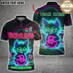 Maxcorners Bowling Angry Cat Neon Graphic Multioptions Customized Name, Team Name 3D Shirt (5 Colors)