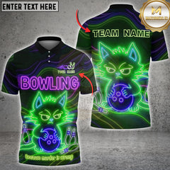 Maxcorners Bowling Angry Cat Neon Graphic Multioptions Customized Name, Team Name 3D Shirt (5 Colors)