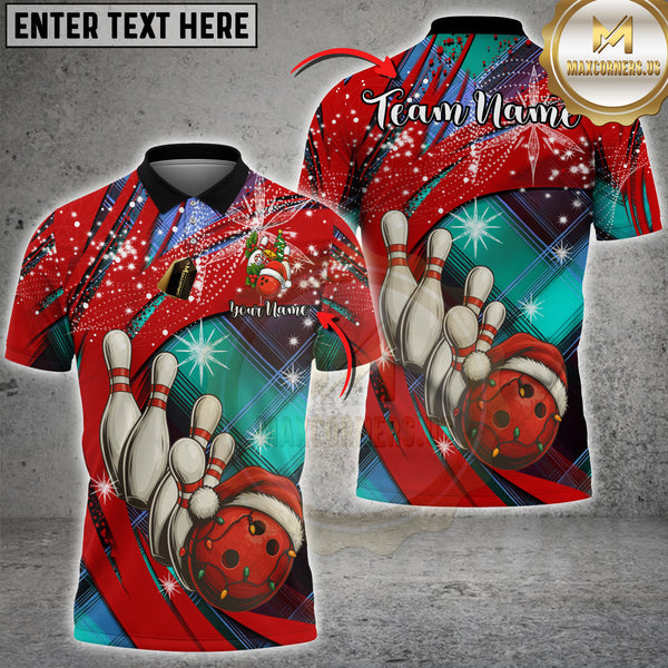 Maxcorners Christmas Bowling Jersey Vector Multioptions Customized Name, Team Name 3D Shirt (4 Colors)