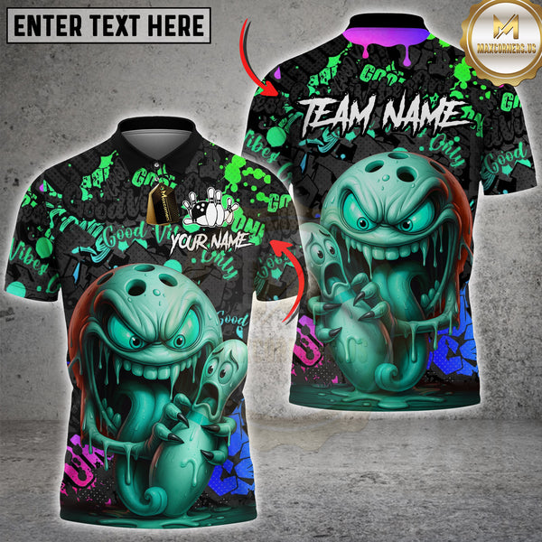 Maxcorners Bowling Monster Graffiti Style Multioptions Customized Name, Team Name 3D Shirt (4 Colors)