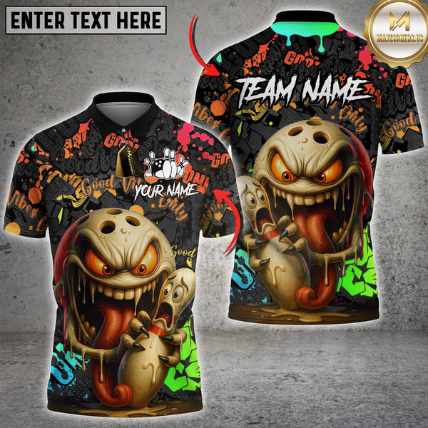 Maxcorners Bowling Monster Graffiti Style Multioptions Customized Name, Team Name 3D Shirt (4 Colors)