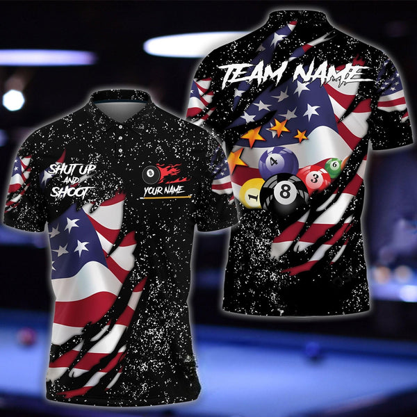 Maxcorners Billiards Shut Up & Shoot Flag Personalized Name, Team Name 3D Shirt