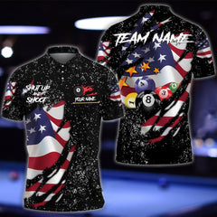 Maxcorners Billiards Shut Up & Shoot Flag Personalized Name, Team Name 3D Shirt