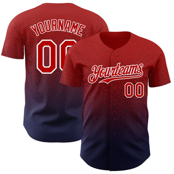 Maxcorners Custom Red Navy-White Authentic Fade Fashion Baseball Jersey LM2605
