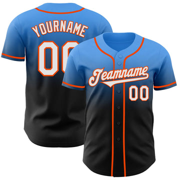 Maxcorners Custom Electric Blue Black-Orange Authentic Fade Fashion Baseball Jersey LM2605