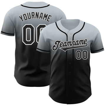 Maxcorners Custom Silver Black-White Authentic Fade Fashion Baseball Jersey LM2605