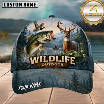 Maxcorners Blue Mountain Lake Wildlife Customized Name 3D Cap