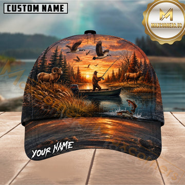 Maxcorners Orange Sunset Fishing Hunter Wildlife Customized Name 3D Cap