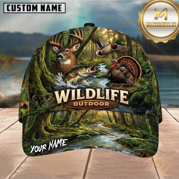 Maxcorners Green Forest Wildlife Customized Name 3D Cap