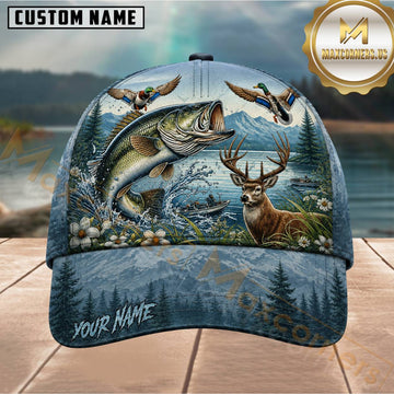 Maxcorners Blue Mountain Lake Wildlife Customized Name 3D Cap