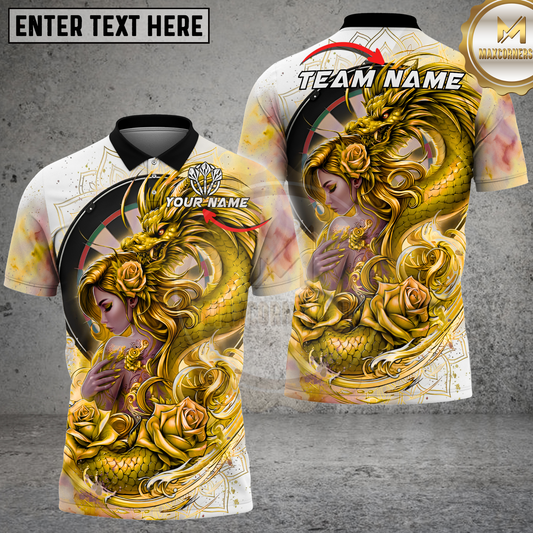 Maxcorners Darts Dragon Lady Rose Swirl Purple White Multicolor Options Personalized Name, Team Name 3D Shirt (4 Colors).