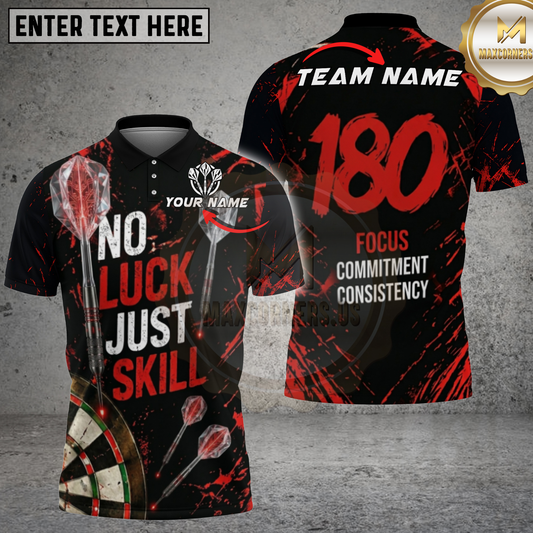 Maxcorners Darts No Luck Just Skill Grunge Splatter Red Black Multicolor Options Personalized Name, Team Name 3D Shirt (4 Colors).