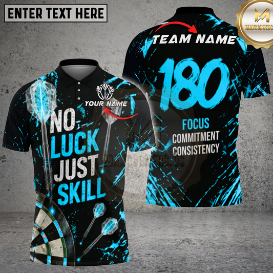 Maxcorners Darts No Luck Just Skill Grunge Splatter Red Black Multicolor Options Personalized Name, Team Name 3D Shirt (4 Colors).