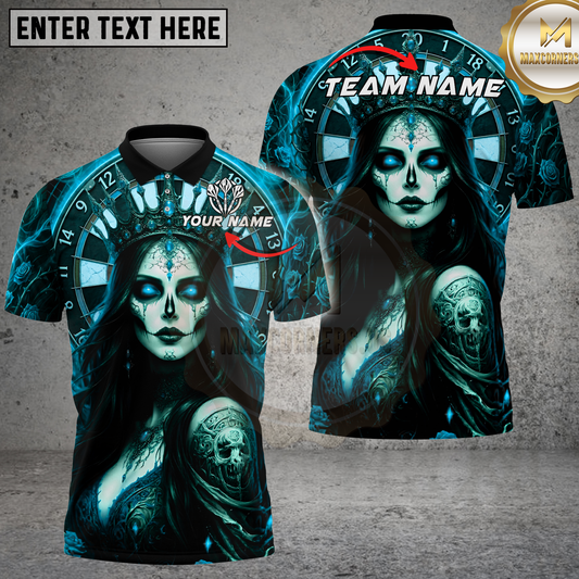 Maxcorners Gothic Sugar Skull Queen Dark Magenta Rose Dartboard Multicolor Options Personalized Name, Team Name 3D Shirt (4 Colors).