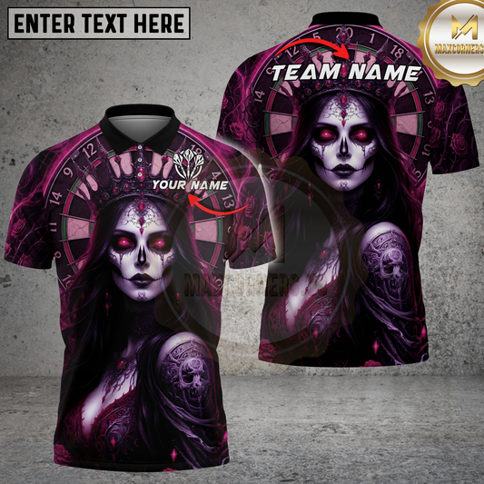 Maxcorners Gothic Sugar Skull Queen Dark Magenta Rose Dartboard Multicolor Options Personalized Name, Team Name 3D Shirt (4 Colors).