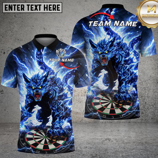 Maxcorners Aggressive Blue Lightning Werewolf Ice Beast Dartboard Multicolor Options Personalized Name, Team Name 3D Shirt (4 Colors).