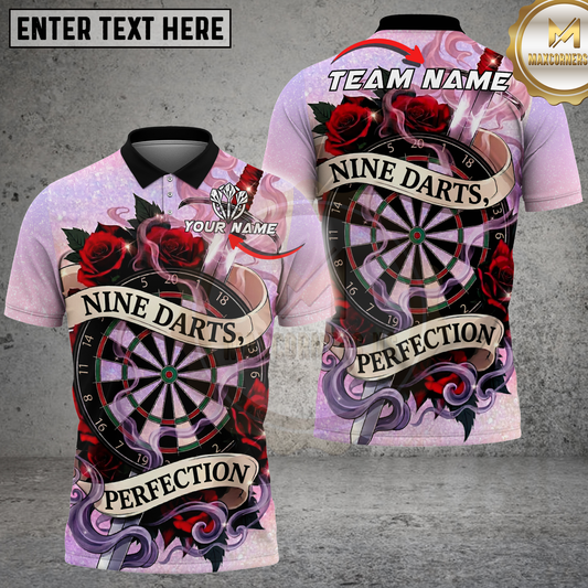 Maxcorners Darts Nine Darts Perfection Red Rose Swirl Scrollwork Light Purple Multicolor Options Personalized Name, Team Name 3D Shirt .