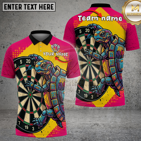 Maxcorners Darts Cyberpunk Robot Turtle Dartboard Neon Multicolor Options Personalized Name, Team Name 3D Shirt (4 Colors).