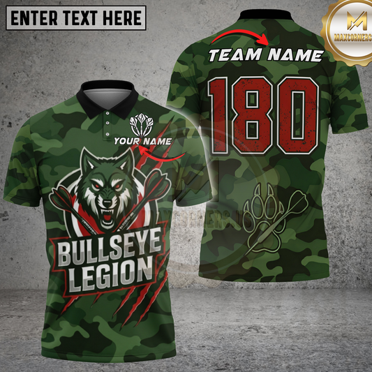 Maxcorners Bullseye Legion Camouflage Wolf Dart Multicolor Options Personalized Name, Team Name 3D Shirt (4 Colors).