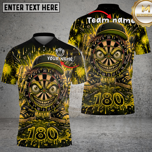 Maxcorners Darts Zombie Face Dartboard Neon Slime Splatter Black Green Multicolor Options Personalized Name, Team Name 3D Shirt (4 Colors).