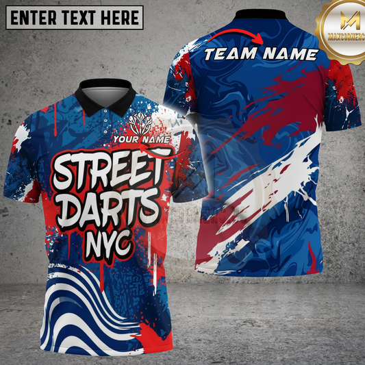 axcorners Street Darts NYC Graffiti Splash Abstract Wave Blue Red White Multicolor Options Personalized Name, Team Name 3D Shirt .