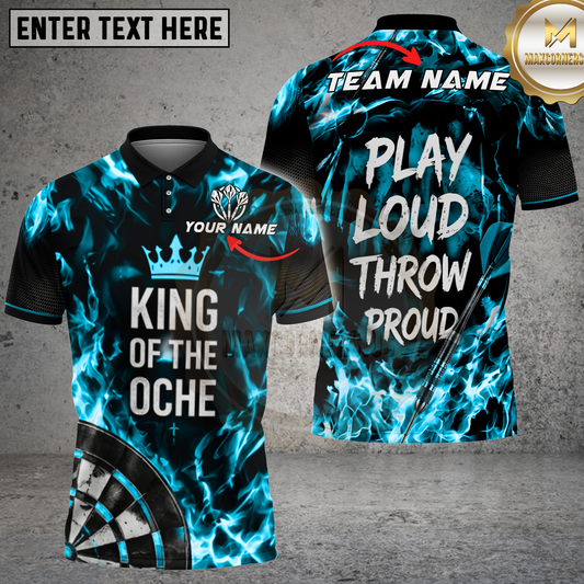 Maxcorners Darts King Of The Oche Fire Flame Play Loud Throw Proud Red Black Multicolor Options Personalized Name, Team Name 3D Shirt (4 Colors).