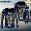 Maxcorners Fishing Heartbeat Jumping Fish Graphic Multicolor Options Personalized Name, Team Name 3D Long Sleeve Shirt (12 Fish Species)