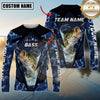 Maxcorners Fishing Heartbeat Jumping Fish Graphic Multicolor Options Personalized Name, Team Name 3D Long Sleeve Shirt (12 Fish Species)