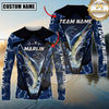 Maxcorners Fishing Heartbeat Jumping Fish Graphic Multicolor Options Personalized Name, Team Name 3D Long Sleeve Shirt (12 Fish Species)