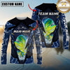 Maxcorners Fishing Heartbeat Jumping Fish Graphic Multicolor Options Personalized Name, Team Name 3D Long Sleeve Shirt (12 Fish Species)