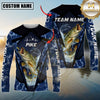 Maxcorners Fishing Heartbeat Jumping Fish Graphic Multicolor Options Personalized Name, Team Name 3D Long Sleeve Shirt (12 Fish Species)