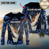 Maxcorners Fishing Heartbeat Jumping Fish Graphic Multicolor Options Personalized Name, Team Name 3D Long Sleeve Shirt (12 Fish Species)