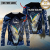 Maxcorners Fishing Heartbeat Jumping Fish Graphic Multicolor Options Personalized Name, Team Name 3D Long Sleeve Shirt (12 Fish Species)