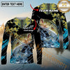 Maxcorners Fishing Carbon Fiber Graphic Multicolor Options Personalized Name, Team Name 3D Long Sleeve Shirt (12 Fish Species)
