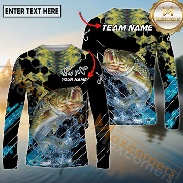 Maxcorners Fishing Carbon Fiber Graphic Multicolor Options Personalized Name, Team Name 3D Long Sleeve Shirt (12 Fish Species)