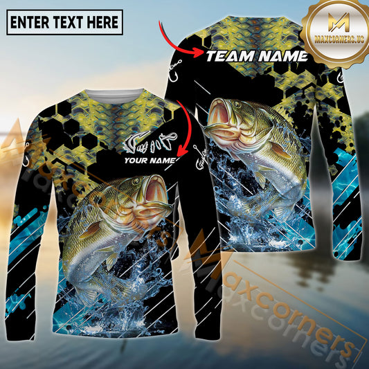 Maxcorners Fishing Carbon Fiber Graphic Multicolor Options Personalized Name, Team Name 3D Long Sleeve Shirt (12 Fish Species)