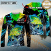 Maxcorners Fishing Carbon Fiber Graphic Multicolor Options Personalized Name, Team Name 3D Long Sleeve Shirt (12 Fish Species)